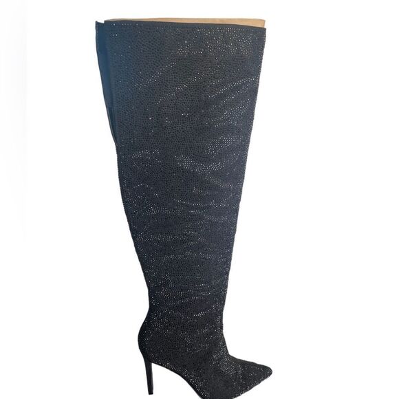 NWT INC Saveriaf Rhinestone Tall Over the knee boots Black SZ 9M - Picture 1 of 13
